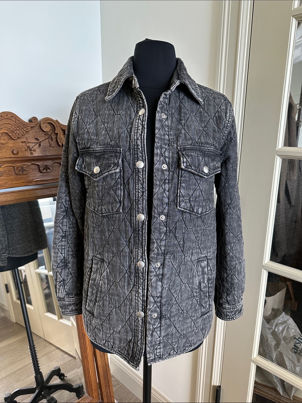 Quilted Washed Faded Black Jacket XS